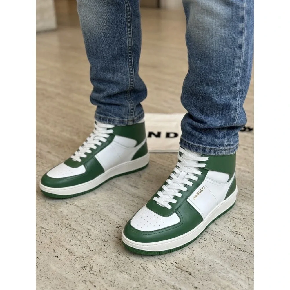 Sandro Men Size 43 H22 Magic Two-Tone Leather High-Top Sneakers Vert